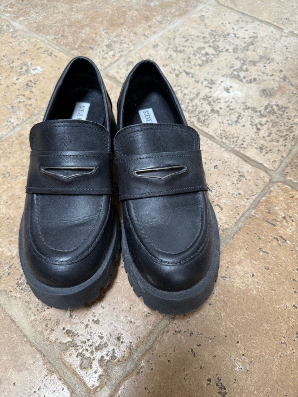 Steve Madden Black Chunky Lug Penny Loafers